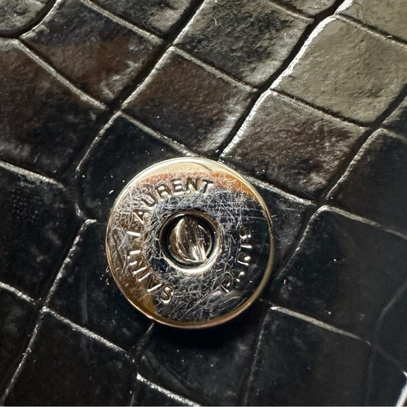 Saint Laurent Black Croc-Embossed Leather Crossbody Bag - Picture 12 of 15